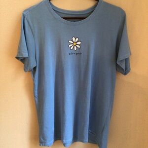Life is Good Vintage Daisy Short Sleeve Tee Blue Women’s Size Large All Cotton